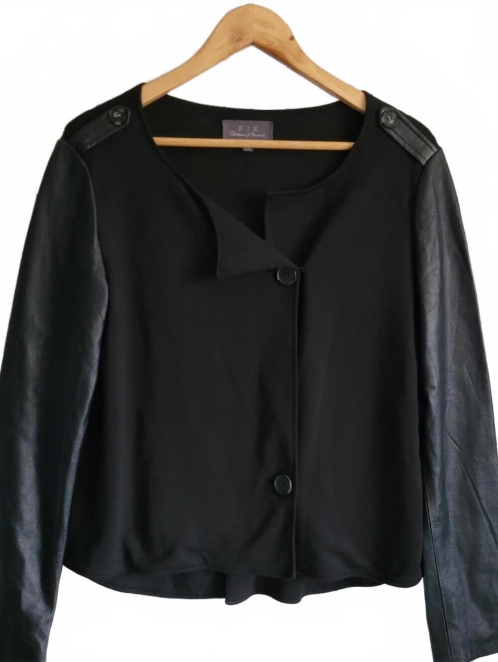 PJK Patterson J Kincaid Women’s Knit Jacket Lamb Leather Sleeves Size S – Stylis